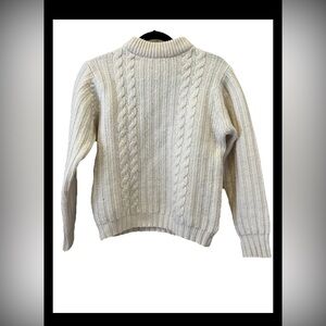 Vintage 60s Bradfield Ivory 100% Virgin Wool Women’s Cable Knit Sweater Size M